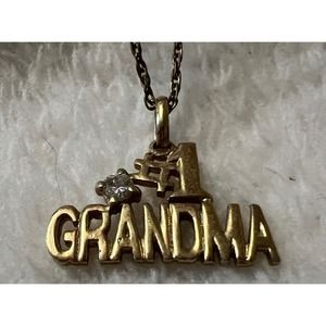 #1 Grandma Necklace Rhinestone. 14k Yellow Gold filled stamped 1/20 GF ROMAN
